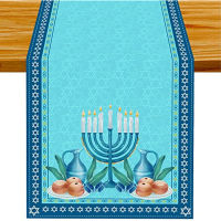 Hanukkah ผ้าลินิน Runner ตารางชาวยิว Chanukah Menorah Dreidel ดาวของเดวิดพรรคโต๊ะรับประทานอาหารตกแต่งบ้านผ้าลินิน Runner ตาราง