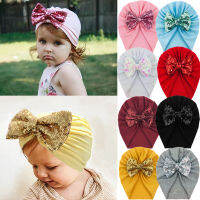 8Pcs แฟชั่นเจ้าหญิงสาว Headbands ผ้าฝ้ายนุ่มทารกแรกเกิดแวววาวเลื่อม Bowknot ผ้าโพกหัวหมวกเด็กหมวกหมวก Bonnet Photo Props