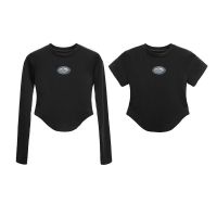 FUZZYKON black three-dimensional LOGO label arc of tall waist render unlined upper garment of short sleeve short/long sleeve