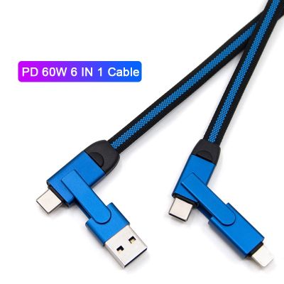 6ใน1 USB ชนิด C ถึงไมโคร USB สาย USB 60W PD ชาร์จข้อมูลได้อย่างรวดเร็วสายชาร์จสำหรับซัมซุง S20 S10สาย R โทรศัพท์มือถือ Huawei