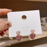92201 New Arrival Pink Peach Heart Earrings Heart Crystal Women Classic Stud Earrings Fashion Jewelry Womens Accessories