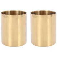 2-Piece Pencil Cup Holder Pen Pot Makeup Brushes Holder Desk Stationery Organizer Stainless Steel (Gold)