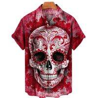 ฤดูร้อน Rose Skull 3D พิมพ์เสื้อฮาวายผู้ชายยุโรปขนาด5Xl ขนาดใหญ่แขนสั้นปุ่ม Breathable หลวมเสื้อ??