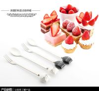 Cartoon Cute Creative Ceramic Black and White Cat Stainless Steel Fruit Small Fork Coffee Milk Tea Stir Small Spoon Fork Serving Utensils