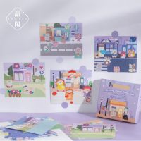 [COD] Leisure Scene Memo Notes Sea Street Small and Warm Cartoon Scenery Message Sheets 4 Types