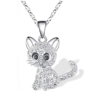 JDY6H Girls Cute Cat Pendant Necklace for Women Children Fashion Colorful Crystal Cartoon Animal Necklaces Jewelry Gifts
