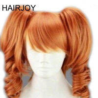 HAIRJOY 45เซนติเมตรความยาวขนาดกลางสีส้มคอสเพลย์วิกผมทนความร้อนเครื่องแต่งกายพรรควิกผมสังเคราะห์2คลิปบนผมหางม้า7สี