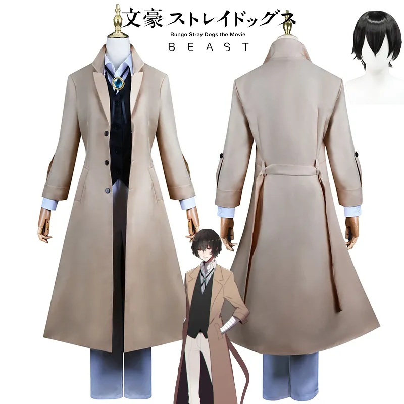 Dazai Osamu Cosplay Costume Wig Trench Coat Bungo Stray Dog Halloween  Carnival 