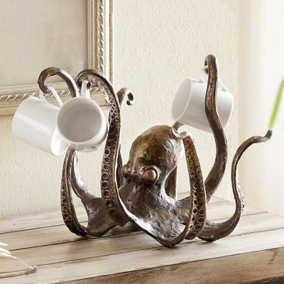 Octopus Tea Cup Holder Large Decorative Resin Octopus Table Topper Statue for Home Office Decoration