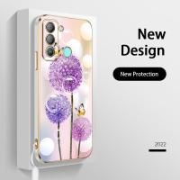 เคสโทรศัพท์สำหรับ Tecno Spark Go Spark 8C Spark 8 Pro Spark 7T Spark 6 GO Spark 6 Air Spark 5 KF6P ดอกแดนดิไลออน KF8และรูปผีเสื้อขอบสี่เหลี่ยมเลนส์กล้องถ่ายรูปป้องกันปลอกอ่อนส่งเชือกเส้นเล็ก