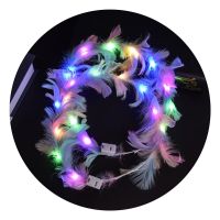 LED Feather Crown Light Up Angel Halo Headband Luminous Headdress Women Girls Wedding Christmas Glow Party