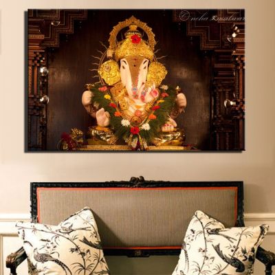 ผ้าใบศิลปะเทพเจ้าแห่งความมั่งคั่งไร้กรอบเทพเจ้าฮินดูภาพตกแต่งบ้าน Cuadros Ganesha เทพเจ้าภาพวาดผ้าใบกำแพงสำหรับห้องนั่งเล่นเฮหยวนอนาคต