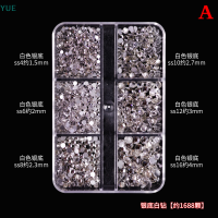 ?【Lowest price】YUE 6ขนาดกล่องคริสตัลแบน rhinestones Kit HYBRID Nail Art Decoration AB colorf