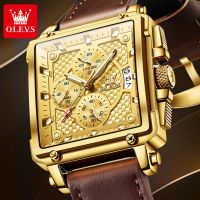 ZZOOI OLEVS Top Brand Men Watches Square Business Leather Luxury Quartz WristWatch Waterproof Luminous Chronograph Watch for Men Gifts