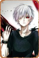 Ken Kaneki โปสเตอร์อนิเมะการ์ตูนญี่ปุ่นสัญลักษณ์โลหะเครื่องตกแต่งฝาผนังย้อนยุคสำหรับประตูบ้านบาร์สวนร้านอาหารสำนักงานผับสัญลักษณ์ของขวัญ12X8นิ้วแผ่นป้ายโลหะ