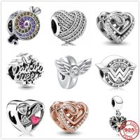 New 925 Sterling Silve Wings Candy Heart-shaped Beads Dangle Charms Fit Original Pandora Bangles Women Fashion DIY Jewelry Gifts