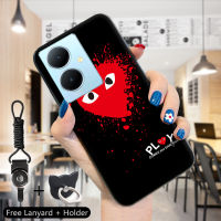 GGK เคสสำหรับ Vivo V29 5G Y78 Y78 5G + 5G สายคล้องแหวนใส่นิ้วยอดนิยมแบรนด์ CDG Play Rei Kawakubo เคสโทรศัพท์ซิลิโคนนิ่มแบบบางสัญลักษณ์รูปหัวใจสีแดง