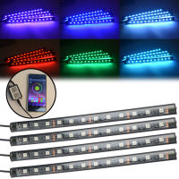 4Pcs RGB 5050 12LED ไฟเก๋งนีออนโคมไฟแถบโทรศัพท์ APP ชุดควบคุมเพลง