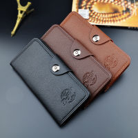 New Mens Long Wallet Male Youth Fashion Buckle Multi-card Holder Three-fold Lychee Pattern Soft Coin Purses Clutch Money Clip