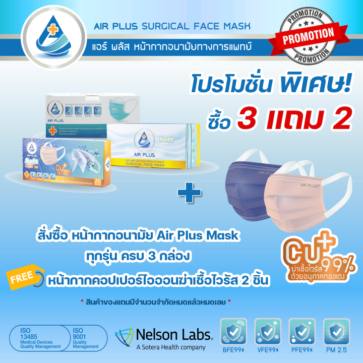 ผลิตในไทยงานนุ่ม-งานคุณภาพ-มีอย-ปลอดภัย-vfe-bfe-pfe-99-air-plus-mask-หน้ากากอนามัยทางการแพทย์-หนา-3-ชั้น-1-กล่อง-50ชิ้น-สีขาว