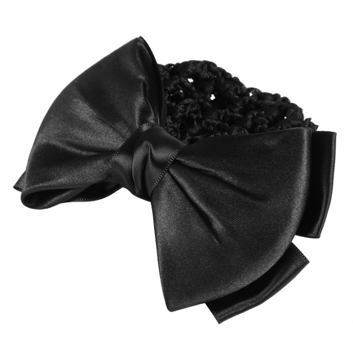 black-bowknot-decor-snood-net-barrette-hair-clip-bun-cover