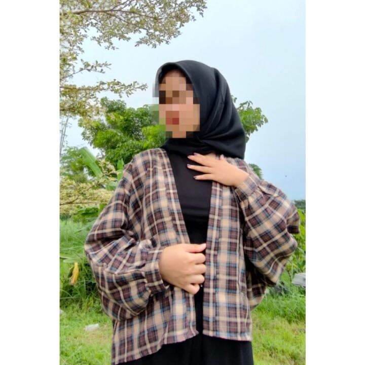 Other kemeja Lengan Panjang Pria Wanita Hijab Ootd Cewek flanel kotak