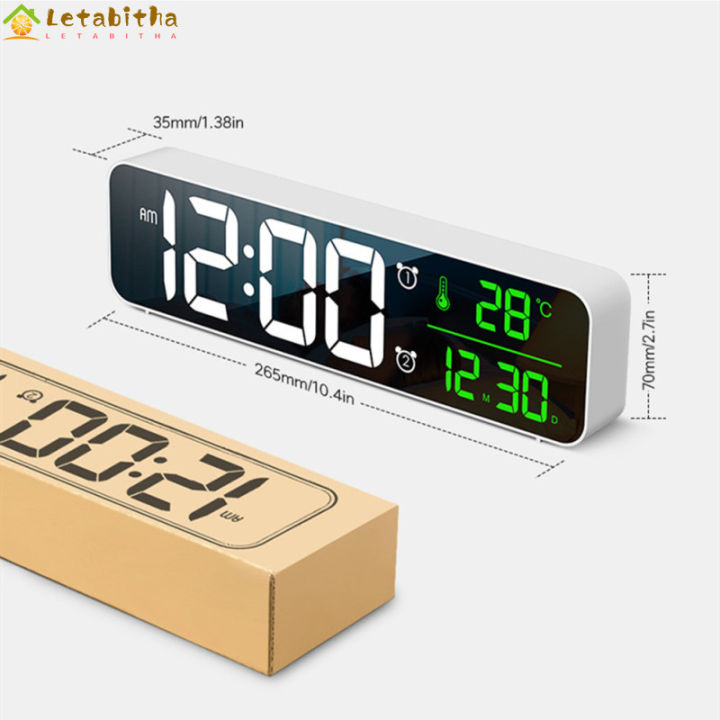 letabitha-นาฬิกานาฬิกาปลุกดิจิตอล-led-นาฬิกาตั้งโต๊ะแสดงอุณหภูมิข้อมูลเวลาหน้าจอใหญ่สำหรับห้องนั่งเล่นสำนักงาน