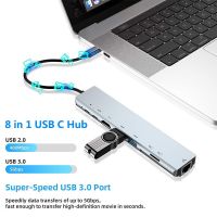 8 in 1 USB C Hub Hdmi-compatible Pd Fast Charge Docking Station 100m Ethernet Port for Macbook Notebook Laptop Computer USB Hubs