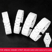 สำหรับ Armani นาฬิกาเซรามิคขาวสาย AR1443/AR1404/AR1424/AR1426ตะขอแบบพับมือนาฬิกาสายรัดข้อมือฟรีเครื่องมือสำหรับสตรี