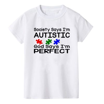 Autism Awareness Shirt Society Says I Am Autistic T Shirt Autism Tshirt Puzzle Piece Autism Gifts Youth Kids 100% Cotton