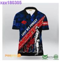 Australian Veteran Lest We Forget Soldier Blue Polo Shirt