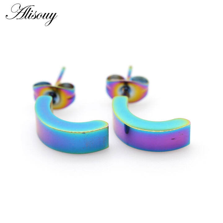 alisouy-2pcs-แฟชั่น-punk-gothic-เหล็กสเตนเลสสีดำ-blue-gold-สี-moon-ear-stud-ear-ต่างหูผู้หญิงผู้ชาย-unisex-เครื่องประดับแบบเจาะ