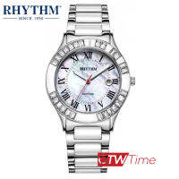 Rhythm นาฬิกาข้อมือผู้หญิง สายสแตนเลสและเซรามิก รุ่น F1203T01 - สีเงิน/ขาว