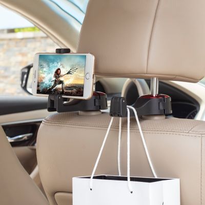 2-in-1 Universal Car Hooks Back Seat Headrest Mount Holder For iPhone Samsung Xiaomi Huawei 360 Degree Mobile Phone Holder Stand