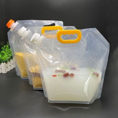 ▽ 1.5/2.5/5L Foldable Beer Bag Transparent Stand-Up Plastic Juice Milk Packaging Bag Outdoor Camping Hiking Portable Water Bags