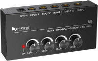 FIFINE TECHNOLOGY FIFINE Ultra Low-Noise 4-Channel Line Mixer for Sub-Mixing,4 Stereo Channel Mini Audio Mixer with AC adapter.Ideal for Small Club or Bar. As Microphones,Guitars,Bass,Keyboards or Stage Sub Mixer-N5