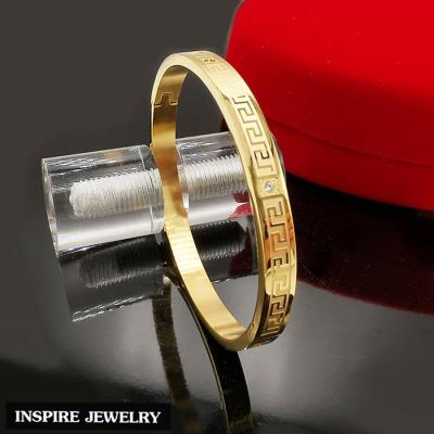 Inspire Jewelry ,กำไลลายจีน ทำลายจีนรอบวง เพิ่มความหรูฝังเพชร 4 เม็ด งานจิลวลี สวยหรู ขนาด 6 CM ตัวเรือนกำไล (หุ้มทองแท้ 24K ,ทองคำขาว และ Pink Gold )  พร้อมกล่องกำไลหรู