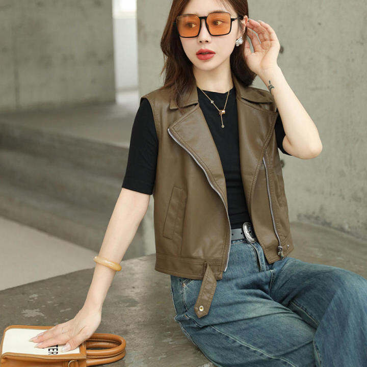 Thin hot sale leather vest