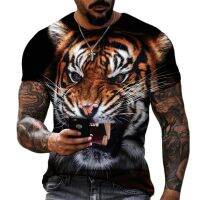 2023Fashion Trend Fierce Tiger Animal 3D Printed Men T-shirts Summer Round Neck Large Size Loose Short Sleeve Oversized Tops Tees