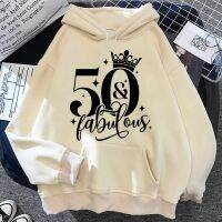 50 Ans เสื้อมีฮู้ดสำหรับวันเกิด50th ปีเสื้อกันหนาวขนแกะผู้หญิงลายกราฟฟิกอะนิเมะฮาราจูกุ