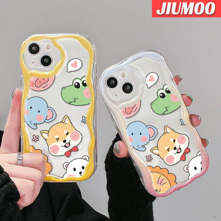 jiumoo-เคสปลอกสำหรับ-samsung-กาแลคซี่-a13-a13-5g-เคส-a14-a04s-ลายการ์ตูนน่ารักรูปช้างลูกสุนัขลายคลื่นเคสใสเนื้อครีมกันกระแทกป้องกันเลนส์กล้องโทรศัพท์กรอบซิลิโคนอ่อนนุ่ม