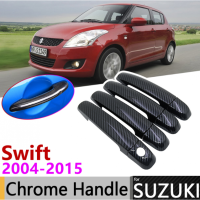 ฝาครอบสีดำคาร์บอนไฟเบอร์สำหรับที่จับประตู Suzuki Swift Maruti DZire 2004 ~ 2015 2005 2006 2007 2008 2009 2010 2011-2014ชุดตกแต่งโครเมี่ยมสติกเกอร์รถ