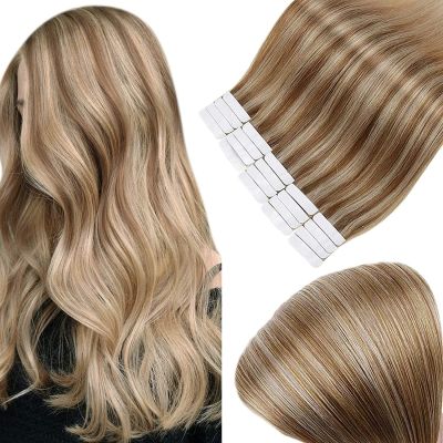 Full Shine Tape In Human Hair Extensions Balayage Blonde Color Omber 100 Human Hair Skin Weft Glue On Seamless machine remy