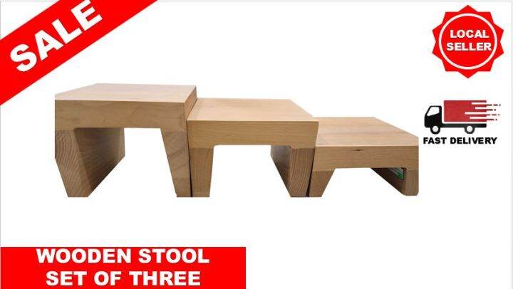 WOODEN BUFFET STOOL, WOODEN RISER, SET OF THREE | Lazada