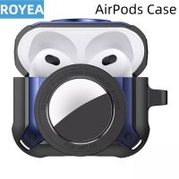 Royea Case สำหรับ Airpods AirTag 2 In 1 Full Body ฝาครอบป้องกันที่ทนทานสำหรับ AirPods 1 2 3 Pro พร้อม Airtag Holder Space สำหรับผู้ชายผู้หญิงกันกระแทกหูฟังเกราะสำหรับ Apple Airpods Pro และ Airtag พร้อมพวงกุญแจ