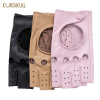 Top Quality Women s Female Driving Genuine Leather Ladies Pink Black Fingeless Goatskin Mittens AGD524