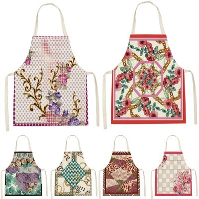 New Plant Style Apron Cooking Apron Aprons Flowers Pattern Household Cleaning Pinafore Lattice Printing Home Custom Aprons Bibs