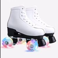 Spot parcel post New Style White Cowhide Flashing Wheel Wear-Resistant Double Row the Skating Shoes Pattern Children Roller Skates Wheel Factory Supplier