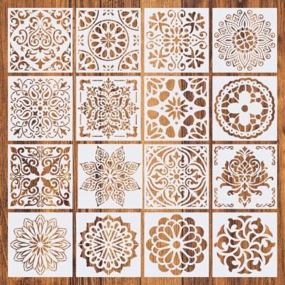 hot！【DT】✠✽  16Pcs/Set Reusable Cut Painting Template Floor Wall Fabric Stencils Mandala 15x15cm