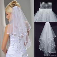 New Arrival Wedding Accessories Two Layer Ribbon Edge White Ivory Wedding Veils Bridal Veil Hair Accessories